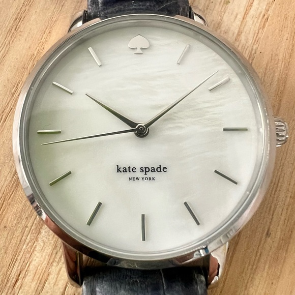 Kate spade ladies metro silver tone blue leather dress watch NEW BATTERY - Picture 1 of 12